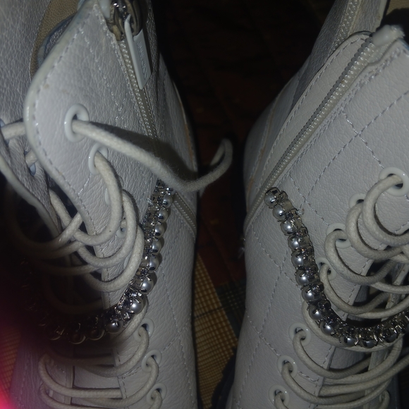 Jimmy Choo White Ankle Boots with Rhinestone Accent - Picture 4 of 5